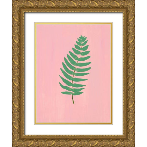 Pink Fern I Gold Ornate Wood Framed Art Print with Double Matting by Maria, Robin