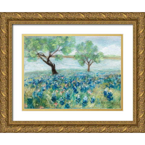 Green Fields I Gold Ornate Wood Framed Art Print with Double Matting by Maria, Robin