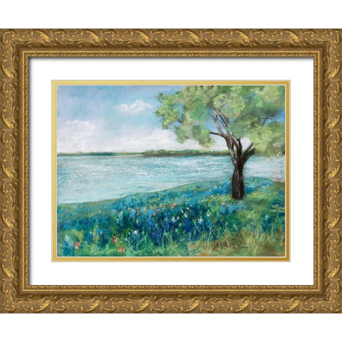 Green Fields II Gold Ornate Wood Framed Art Print with Double Matting by Maria, Robin