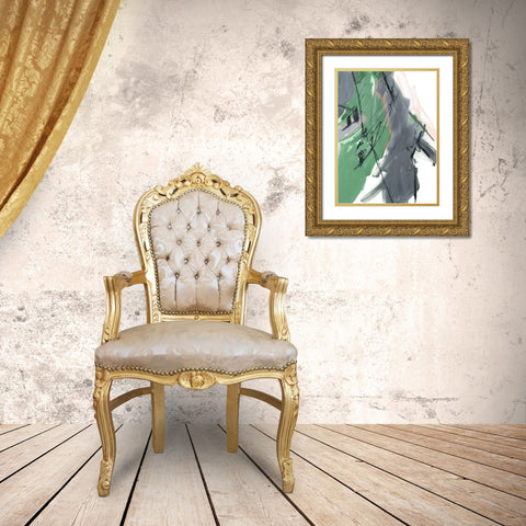 Rare Green and Gray Abstract I Gold Ornate Wood Framed Art Print with Double Matting by Maria, Robin