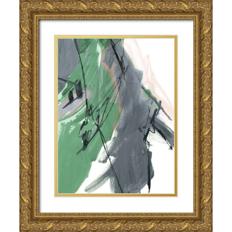 Rare Green and Gray Abstract I Gold Ornate Wood Framed Art Print with Double Matting by Maria, Robin
