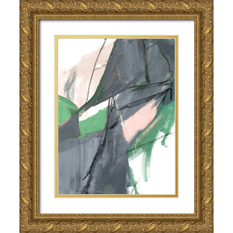 Rare Green and Gray Abstract II Gold Ornate Wood Framed Art Print with Double Matting by Maria, Robin