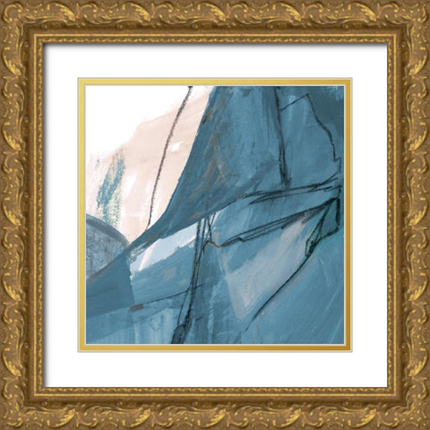 Blue on White Abstract II Gold Ornate Wood Framed Art Print with Double Matting by Maria, Robin