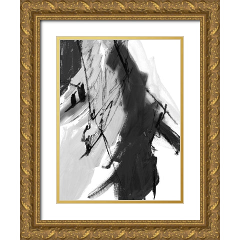 Black and White Abstract II Gold Ornate Wood Framed Art Print with Double Matting by Maria, Robin