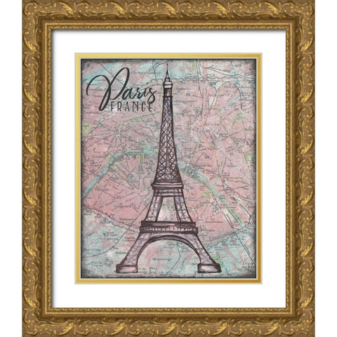 Map of Paris Gold Ornate Wood Framed Art Print with Double Matting by Medley, Elizabeth