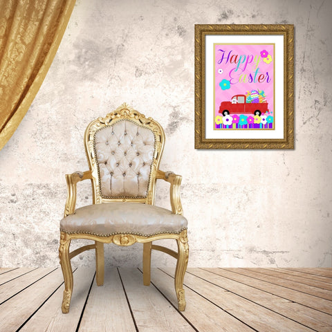 Happy Easter Ride Gold Ornate Wood Framed Art Print with Double Matting by Quach, Anna