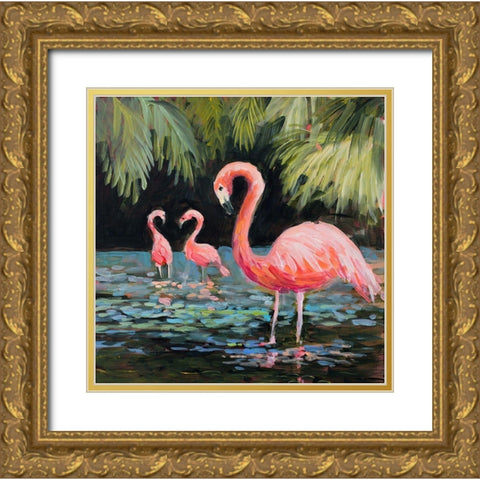 Relaxing Flamingo II Gold Ornate Wood Framed Art Print with Double Matting by Slivka, Jane