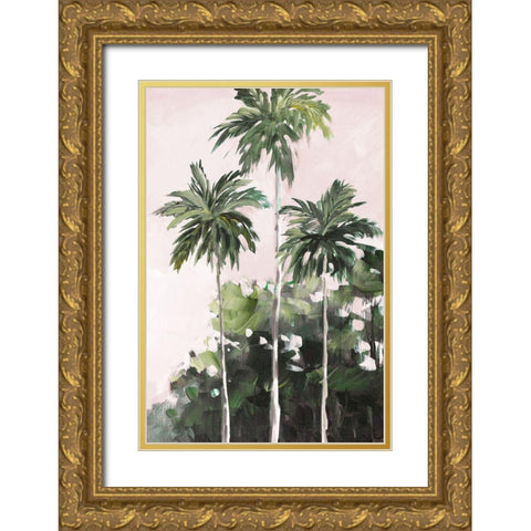 Palms Under A Pink Sky Gold Ornate Wood Framed Art Print with Double Matting by Slivka, Jane