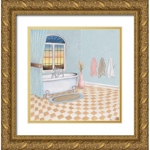 Pastel Bath I Gold Ornate Wood Framed Art Print with Double Matting by Medley, Elizabeth