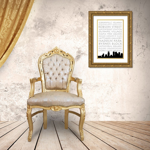 Vancouver Skyline Gold Ornate Wood Framed Art Print with Double Matting by Quach, Anna