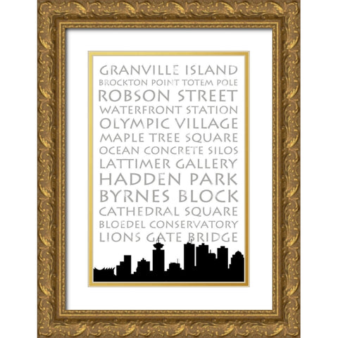 Vancouver Skyline Gold Ornate Wood Framed Art Print with Double Matting by Quach, Anna