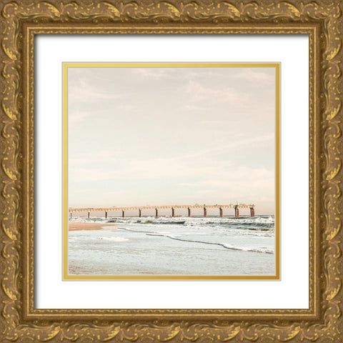 Dock on the Beach Gold Ornate Wood Framed Art Print with Double Matting by Acosta