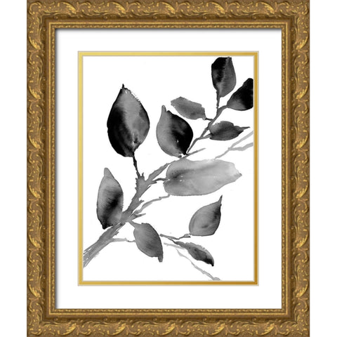Gray Philodendron Branch Gold Ornate Wood Framed Art Print with Double Matting by Loreth, Lanie