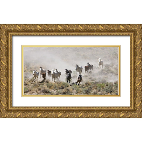 Horses Out West Gold Ornate Wood Framed Art Print with Double Matting by Walker, Carol