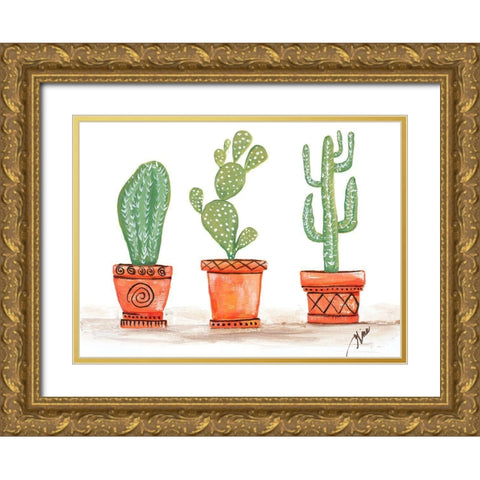 Cactus Trio Gold Ornate Wood Framed Art Print with Double Matting by Ritter, Gina