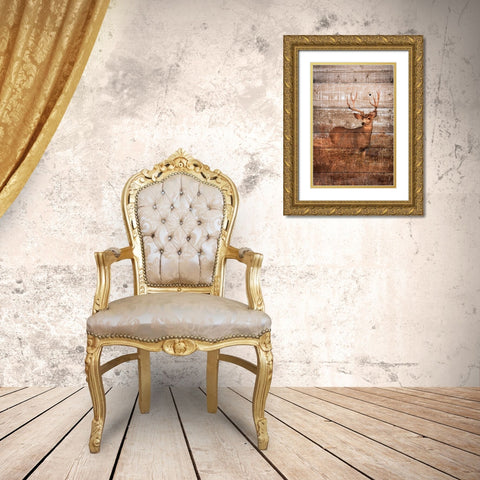 Woodland Deer Gold Ornate Wood Framed Art Print with Double Matting by Mansfield, Kathy