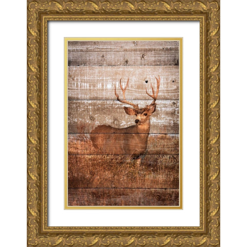 Woodland Deer Gold Ornate Wood Framed Art Print with Double Matting by Mansfield, Kathy