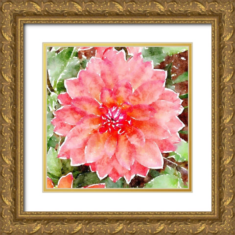 Pink Wash Peony Gold Ornate Wood Framed Art Print with Double Matting by Mansfield, Kathy