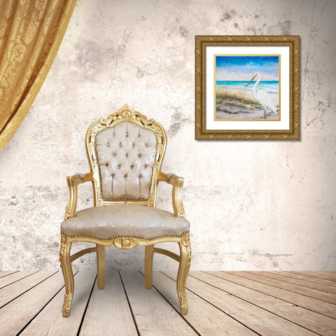 Egret on the Beach Gold Ornate Wood Framed Art Print with Double Matting by DeRice, Julie