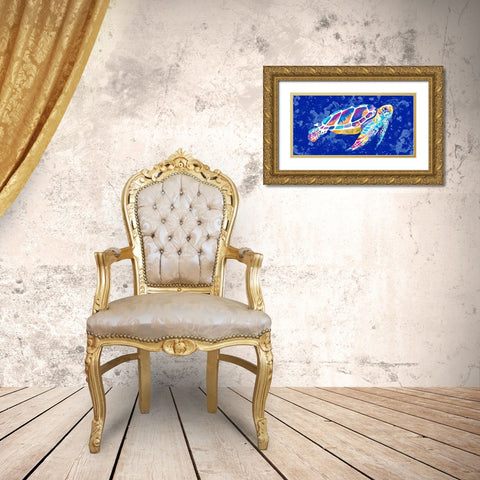 Vibrant Blue Sea Turtle Gold Ornate Wood Framed Art Print with Double Matting by Goodrich, Chelsea