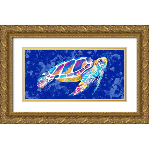 Vibrant Blue Sea Turtle Gold Ornate Wood Framed Art Print with Double Matting by Goodrich, Chelsea