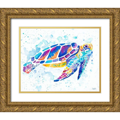 Vibrant Sea Turtle Gold Ornate Wood Framed Art Print with Double Matting by Goodrich, Chelsea