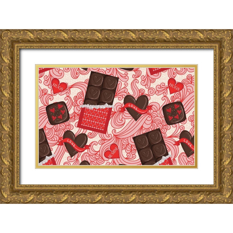 Valentine Chocolate Gold Ornate Wood Framed Art Print with Double Matting by Metz, Andi