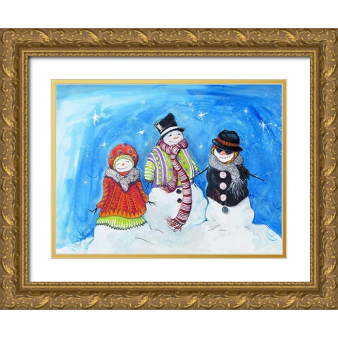 Snow Villagers Gold Ornate Wood Framed Art Print with Double Matting by Diannart