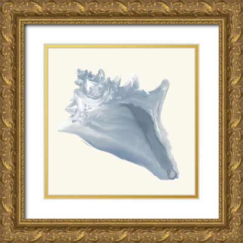 Blue Conch Shell on Cream Gold Ornate Wood Framed Art Print with Double Matting by DeRice, Julie