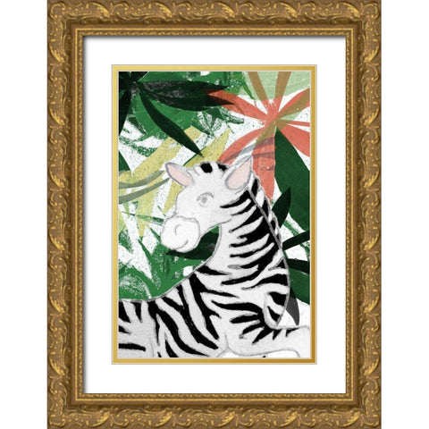 Hidden Zebra Gold Ornate Wood Framed Art Print with Double Matting by Medley, Elizabeth