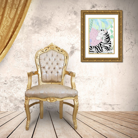 Zebra in the Tropics Gold Ornate Wood Framed Art Print with Double Matting by Medley, Elizabeth
