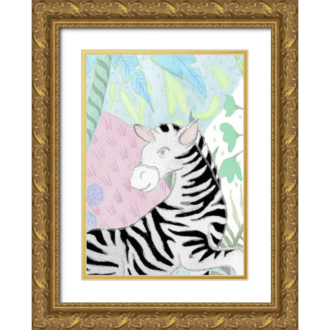 Zebra in the Tropics Gold Ornate Wood Framed Art Print with Double Matting by Medley, Elizabeth