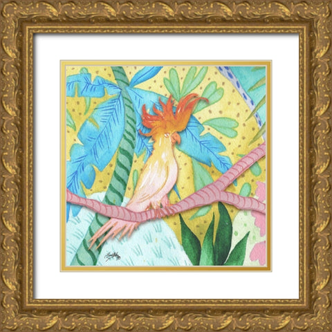 Playful Parrot Gold Ornate Wood Framed Art Print with Double Matting by Medley, Elizabeth