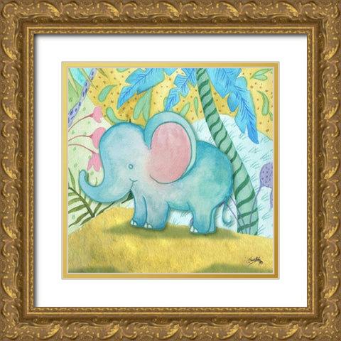 Playful Elephant Gold Ornate Wood Framed Art Print with Double Matting by Medley, Elizabeth