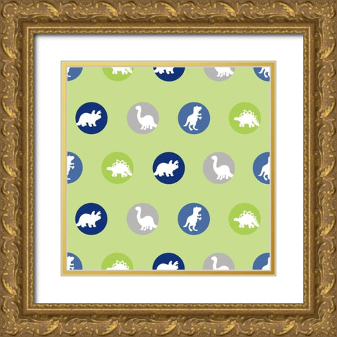 Dino Circle Pattern Gold Ornate Wood Framed Art Print with Double Matting by Quach, Anna