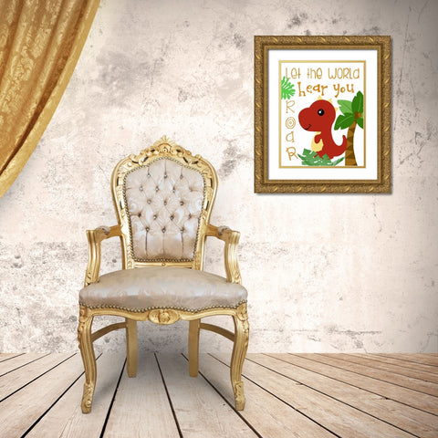 Dino Party II Gold Ornate Wood Framed Art Print with Double Matting by Quach, Anna