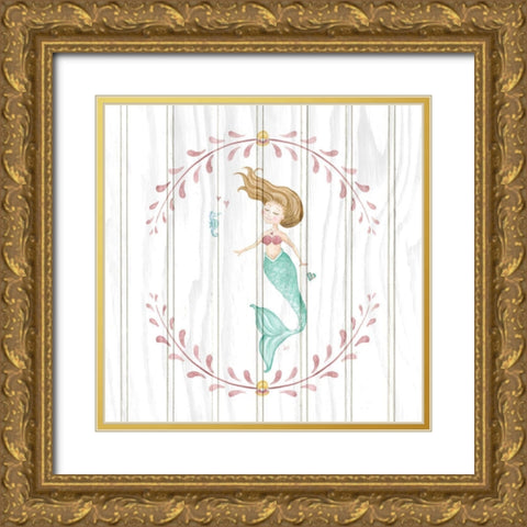 Mermaid on Wood II Gold Ornate Wood Framed Art Print with Double Matting by Metz, Andi