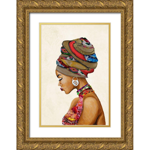 African Goddess on Beige Gold Ornate Wood Framed Art Print with Double Matting by Ritter, Gina