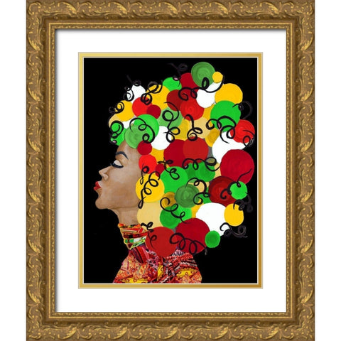 African Goddess With Colorful Hair Gold Ornate Wood Framed Art Print with Double Matting by Ritter, Gina