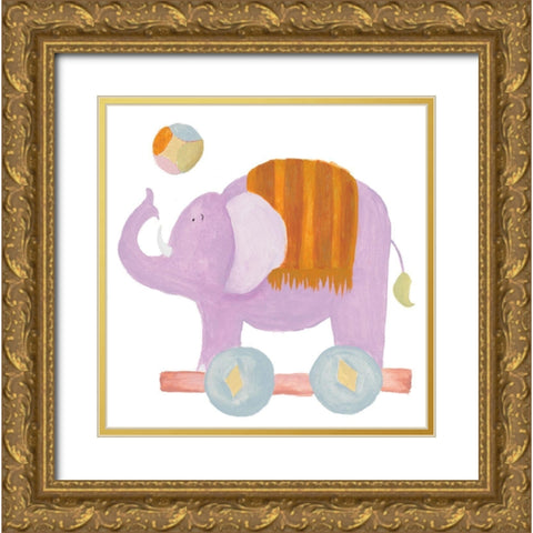 Whimsical Elephant Gold Ornate Wood Framed Art Print with Double Matting by Medley, Elizabeth