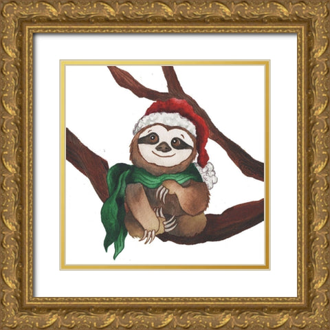 Christmas Sloth I Gold Ornate Wood Framed Art Print with Double Matting by Medley, Elizabeth