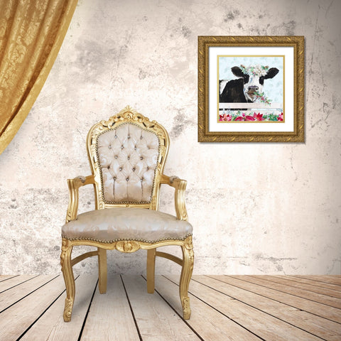 Holiday Crazy Cow Gold Ornate Wood Framed Art Print with Double Matting by Pinto, Patricia
