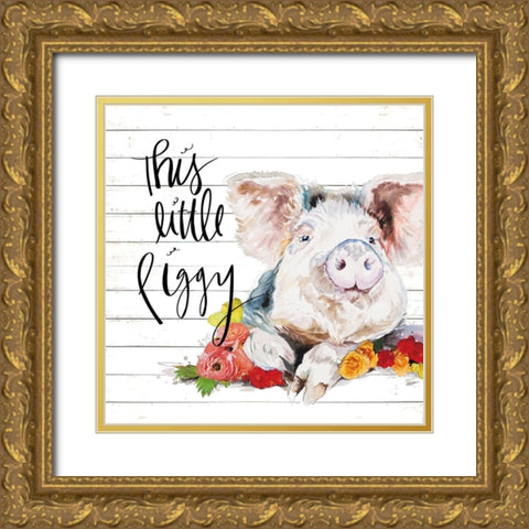 This Little Piggy Gold Ornate Wood Framed Art Print with Double Matting by Pinto, Patricia