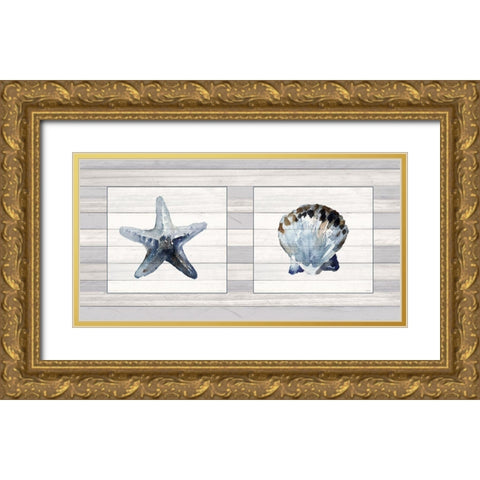Starfish And Shell Duo Gold Ornate Wood Framed Art Print with Double Matting by Loreth, Lanie
