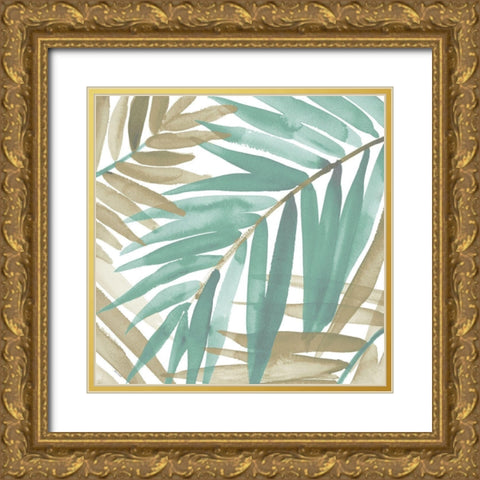 Teal Palm Design Square II Gold Ornate Wood Framed Art Print with Double Matting by Loreth, Lanie
