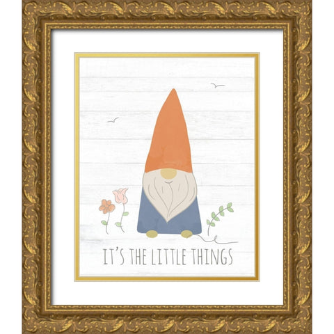 Its the Little Things (Gnome) Gold Ornate Wood Framed Art Print with Double Matting by Quach, Anna