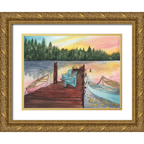 Lake Sunsets Gold Ornate Wood Framed Art Print with Double Matting by Medley, Elizabeth