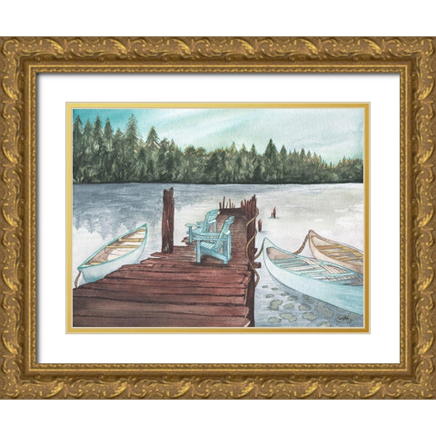 Lake Gold Ornate Wood Framed Art Print with Double Matting by Medley, Elizabeth