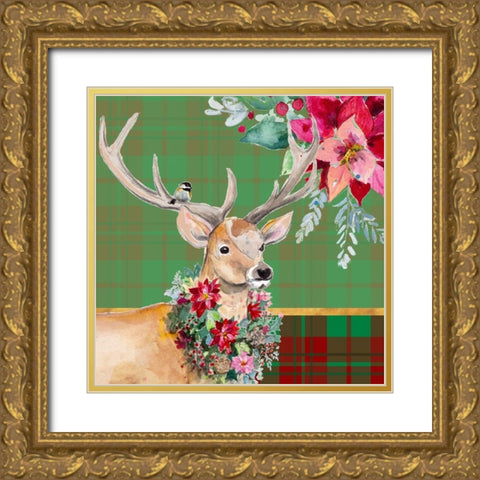Holiday Reindeer on Plaid I Gold Ornate Wood Framed Art Print with Double Matting by Pinto, Patricia