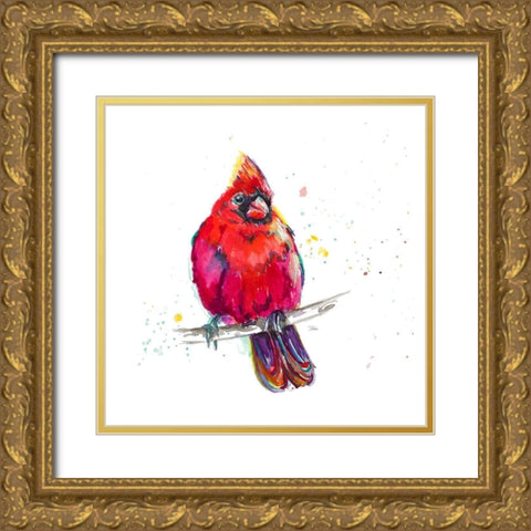 Christmas Cardinal III Gold Ornate Wood Framed Art Print with Double Matting by Pinto, Patricia